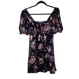 Urban Outfitters Floral Puff Sleeve Dress M Polyester Babydoll Whimsygoth Velvet